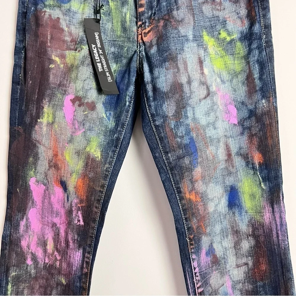 BlankNYC Hand Painted 'Crazy Legs' Splatter Design Slim Straight Leg Jeans - Picture 4 of 16